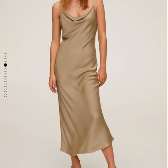 Mango Draped Camisole Slip Satin Midi Dress - Picture 1 of 6